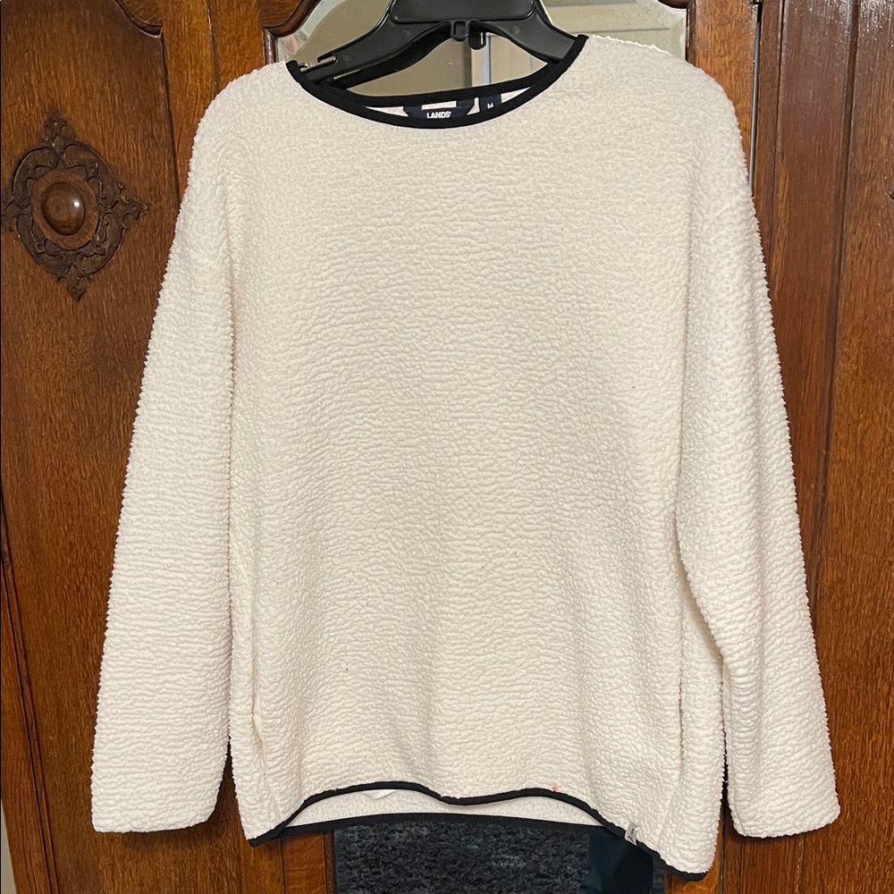Lands' End Cream Nubby Sweater with Black Trim